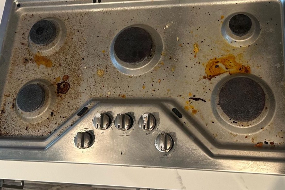 Stainless cooktop before cleaning